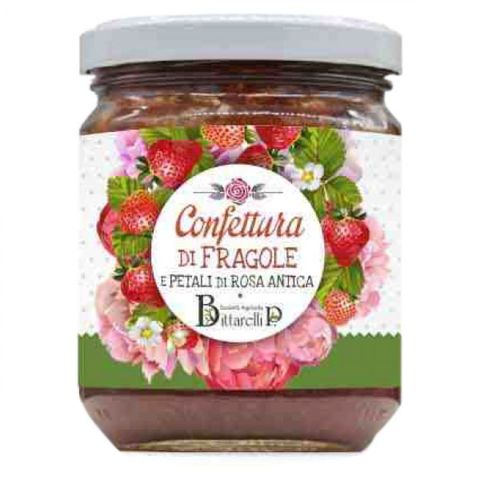 confettura bio di fragole e petali di rosa antica
